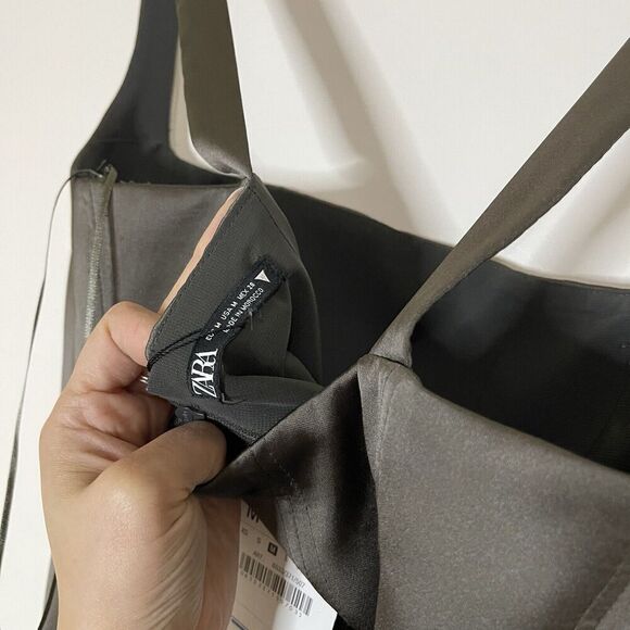 NEW! Zara grey satin square neck bustier cropped sleeveless top size US Medium - Picture 2 of 5